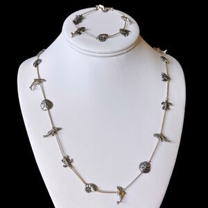 Vintage KABANA Sterling Silver Sea Animals Necklace 21” & Bracelet 7.2” KBN 925